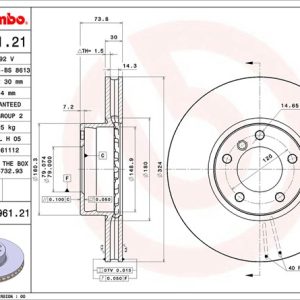 Brembo Brake Rotor, Vented, One Piece Design, Wheel Bolt Pattern 5 X 120 Millimeter – 09896121C02