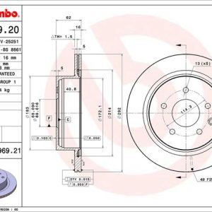 Brembo Brake Rotor, Vented, One Piece Design, Wheel Bolt Pattern 5 X 114.3 Millimeter – 09896921C02