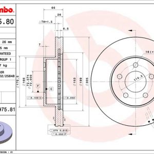 Brembo Brake Rotor, Vented, One Piece Design, Wheel Bolt Pattern 5 X 114.3 Millimeter – 09897581C02