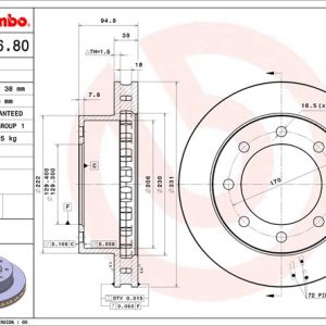 Brembo Brake Rotor, Vented, One Piece Design, Wheel Bolt Pattern 8 X 170 Millimeter – 09897680C02