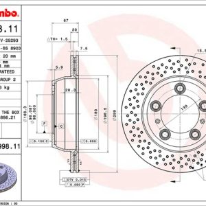 Brembo Brake Rotor, Vented Cross Drilled, One Piece Design, Wheel Bolt Pattern 5 X 130 Millimeter – 09899811C02
