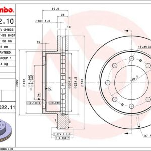 Brembo Brake Rotor, Vented, One Piece Design, Wheel Bolt Pattern 8 X 165.1 Millimeter – 09902211C02