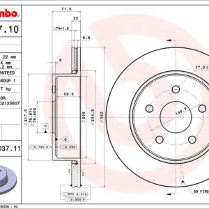 Brembo Brake Rotor, Vented, One Piece Design, Wheel Bolt Pattern 5 X 139.7 Millimeter – 09903711C02