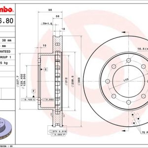 Brembo Brake Rotor, Vented, One Piece Design, Wheel Bolt Pattern 8 X 170 Millimeter – 09904680C02