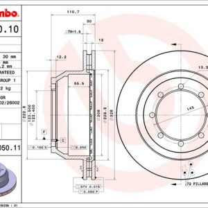 Brembo Brake Rotor, Vented, One Piece Design, Wheel Bolt Pattern 8 X 145 Millimeter – 09905010C02