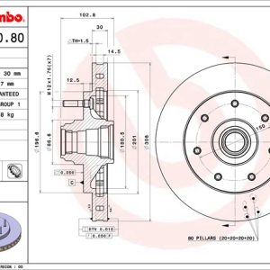 Brembo Brake Rotor, Vented, One Piece Design, Wheel Bolt Pattern 7 X 150 Millimeter – 09906080C02