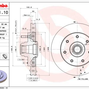 Brembo Brake Rotor, Vented, One Piece Design, Wheel Bolt Pattern 7 X 150 Millimeter – 09906110C02