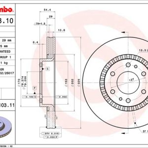 Brembo Brake Rotor, Vented, One Piece Design, Wheel Bolt Pattern 6 X 127 Millimeter – 09910311C02