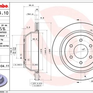 Brembo Brake Rotor, Vented, One Piece Design, Wheel Bolt Pattern 6 X 127 Millimeter – 09910411C02