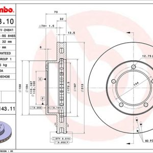 Brembo Brake Rotor, Vented, One Piece Design, Wheel Bolt Pattern 5 X 144 Millimeter – 09914311C02
