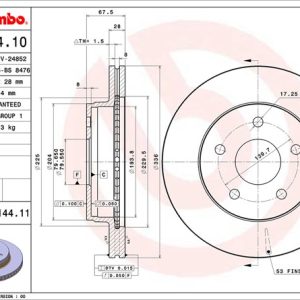 Brembo Brake Rotor, Vented, One Piece Design, Wheel Bolt Pattern 5 X 139.7 Millimeter – 09914411C02