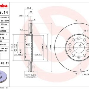 Brembo Brake Rotor, Vented, One Piece Design, Wheel Bolt Pattern 5 X 112 Millimeter – 09914511C02