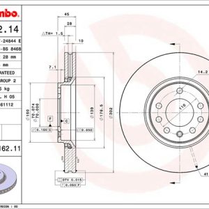 Brembo Brake Rotor, Vented, One Piece Design, Wheel Bolt Pattern 5 X 110 Millimeter – 09916211C02