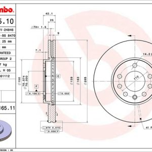 Brembo Brake Rotor, Vented, One Piece Design, Wheel Bolt Pattern 5 X 110 Millimeter – 09916511C02
