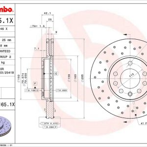 Brembo Brake Rotor, Xtra, Vented Cross Drilled, One Piece Design, Wheel Bolt Pattern 5 X 110 Millimeter – 0991651XC02