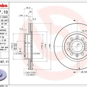 Brembo Brake Rotor, Vented, One Piece Design, Wheel Bolt Pattern 5 X 112 Millimeter – 09916711C02