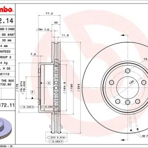 Brembo Brake Rotor, Vented, One Piece Design, Wheel Bolt Pattern 5 X 120 Millimeter – 09917211C02
