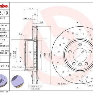 Brembo Brake Rotor, Xtra, Vented Cross Drilled, One Piece Design, Wheel Bolt Pattern 5 X 120 Millimeter – 0991721XC02