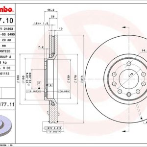 Brembo Brake Rotor, Vented, One Piece Design, Wheel Bolt Pattern 5 X 110 Millimeter – 09917711C02