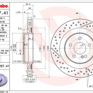 Brembo Brake Rotor, Vented Cross Drilled, One Piece Design, Wheel Bolt Pattern 5 X 112 Millimeter – 09925741C02
