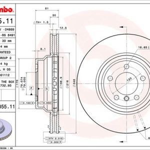 Brembo Brake Rotor, Vented, One Piece Design, Wheel Bolt Pattern 5 X 120 Millimeter – 09935511C02
