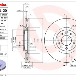 Brembo Brake Rotor, Vented, One Piece Design, Wheel Bolt Pattern 5 X 110 Millimeter – 09936321C02