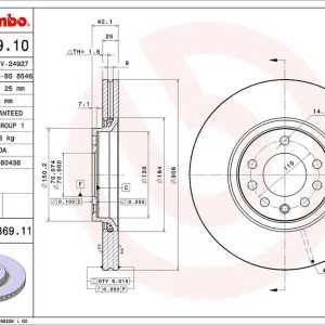 Brembo Brake Rotor, Vented, One Piece Design, Wheel Bolt Pattern 5 X 110 Millimeter – 09936911C02