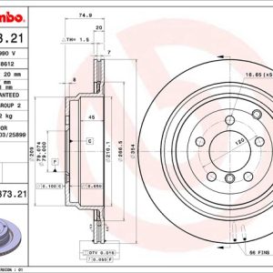 Brembo Brake Rotor, Vented, One Piece Design, Wheel Bolt Pattern 5 X 120 Millimeter – 09937321C02