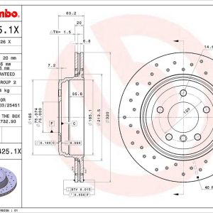 Brembo Brake Rotor, Xtra, Vented Cross Drilled, One Piece Design, Wheel Bolt Pattern 5 X 120 Millimeter – 0994251XC02