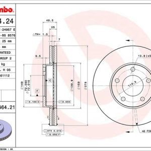 Brembo Brake Rotor, Vented, One Piece Design, Wheel Bolt Pattern 5 X 114.3 Millimeter – 09946421C02