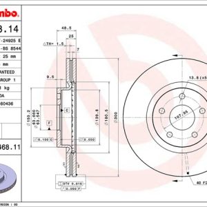 Brembo Brake Rotor, Vented, One Piece Design, Wheel Bolt Pattern 5 X 107.95 Millimeter – 09946811C02