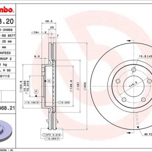 Brembo Brake Rotor, Vented, One Piece Design, Wheel Bolt Pattern 5 X 114.3 Millimeter – 09946821C02