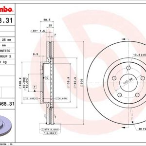 Brembo Brake Rotor, Vented, One Piece Design, Wheel Bolt Pattern 5 X 107.95 Millimeter – 09946831C02