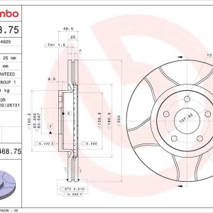 Brembo Brake Rotor, Xtra Max, Vented, Slotted, One Piece Design, Wheel Bolt Pattern 5 X 107.95 Millimeter – 09946875C02