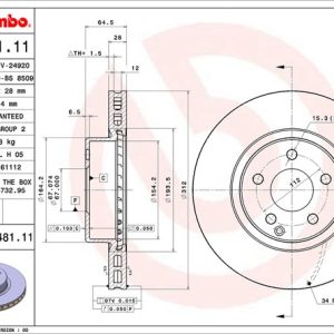 Brembo Brake Rotor, Vented, One Piece Design, Wheel Bolt Pattern 5 X 112 Millimeter – 09948111C02