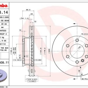 Brembo Brake Rotor, Vented, One Piece Design, Wheel Bolt Pattern 6 X 130 Millimeter – 09950811C02