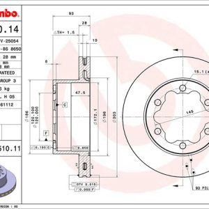 Brembo Brake Rotor, Vented, One Piece Design, Wheel Bolt Pattern 6 X 145 Millimeter – 09951014C02