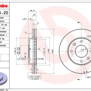 Brembo Brake Rotor, Vented, One Piece Design, Wheel Bolt Pattern 4 X 114.3 Millimeter – 09955520C02