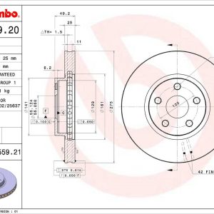 Brembo Brake Rotor, Vented Cross Drilled, One Piece Design, Wheel Bolt Pattern 5 X 100 Millimeter – 09955921C02