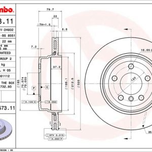 Brembo Brake Rotor, Vented, One Piece Design, Wheel Bolt Pattern 5 X 120 Millimeter – 09957311C02