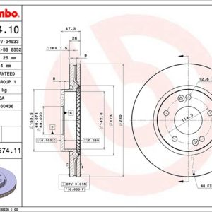 Brembo Brake Rotor, Vented, One Piece Design, Wheel Bolt Pattern 5 X 114.3 Millimeter – 09957411C02