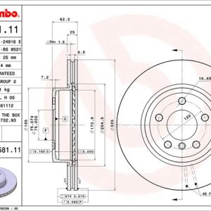 Brembo Brake Rotor, Vented, One Piece Design, Wheel Bolt Pattern 5 X 120 Millimeter – 09958111C02
