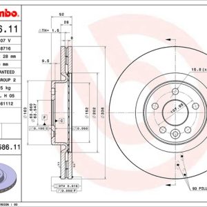Brembo Brake Rotor, Vented, One Piece Design, Wheel Bolt Pattern 5 X 107.95 Millimeter – 09958611C02
