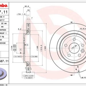 Brembo Brake Rotor, Vented, One Piece Design, Wheel Bolt Pattern 5 X 107.95 Millimeter – 09958711C02