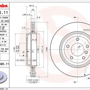 Brembo Brake Rotor, Vented, One Piece Design, Wheel Bolt Pattern 5 X 120 Millimeter – 09959011C02