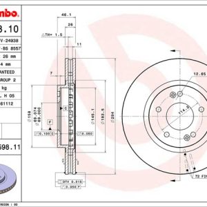 Brembo Brake Rotor, Vented, One Piece Design, Wheel Bolt Pattern 5 X 114.3 Millimeter – 09959811C02