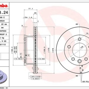 Brembo Brake Rotor, Vented, One Piece Design, Wheel Bolt Pattern 5 X 130 Millimeter – 09961824C02