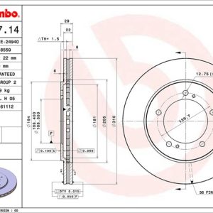 Brembo Brake Rotor, Vented, One Piece Design, Wheel Bolt Pattern 5 X 139.7 Millimeter – 09972714C02