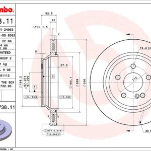 Brembo Brake Rotor, Vented, One Piece Design, Wheel Bolt Pattern 5 X 112 Millimeter – 09973811C02