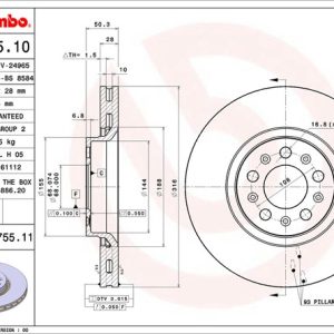 Brembo Brake Rotor, Vented, One Piece Design, Wheel Bolt Pattern 5 X 108 Millimeter – 09975511C02